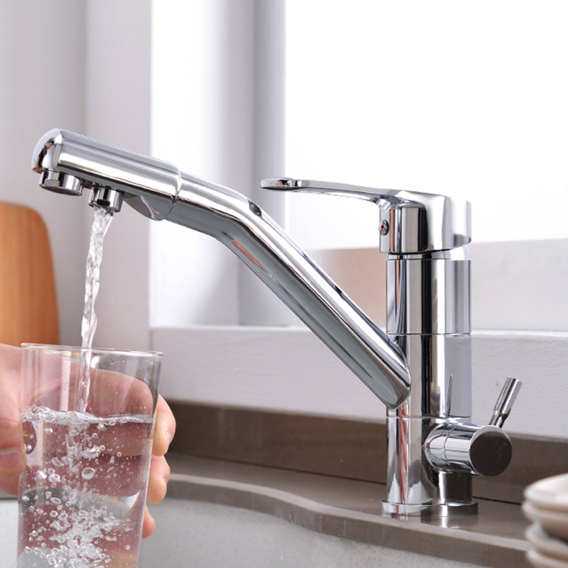 Contemporary Single Handle Kitchen Faucet Rotatable 1-Hold Bar Faucet