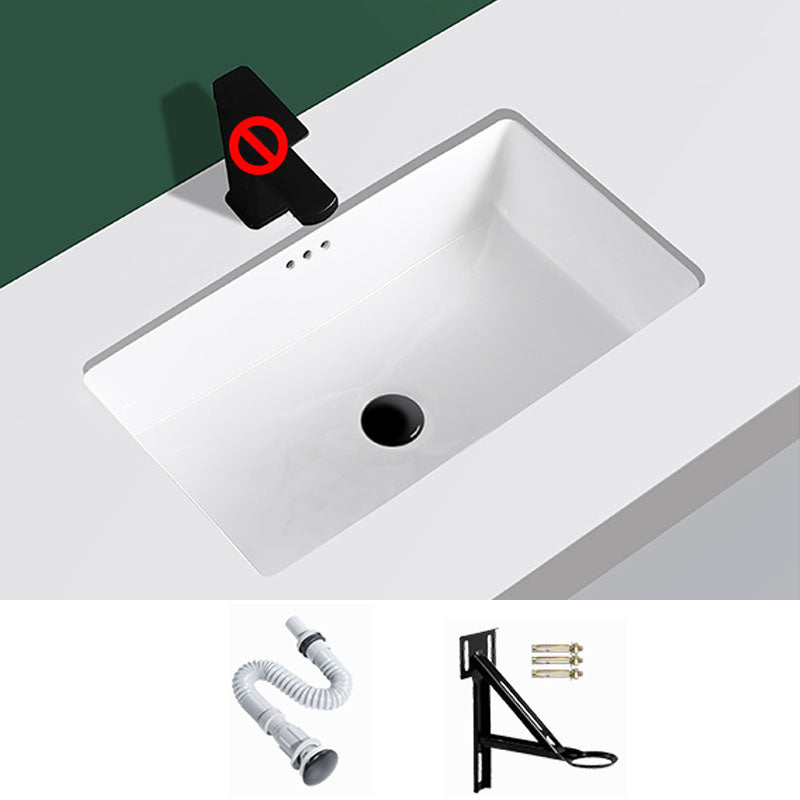 Modern Undermount Vanity Sink Rectangular Porcelain with Overflow Vessel Sink