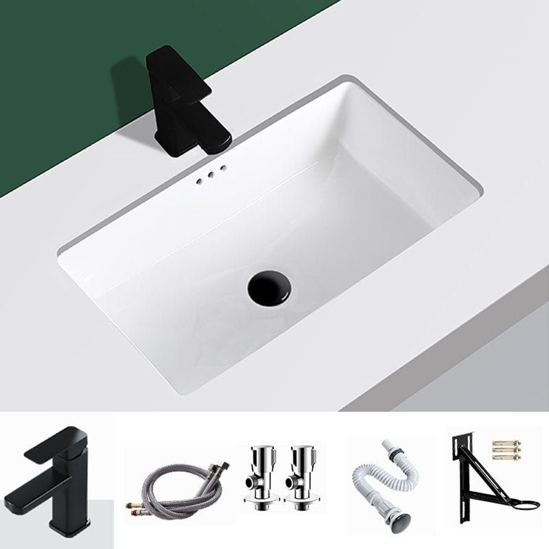 Modern Undermount Vanity Sink Rectangular Porcelain with Overflow Vessel Sink