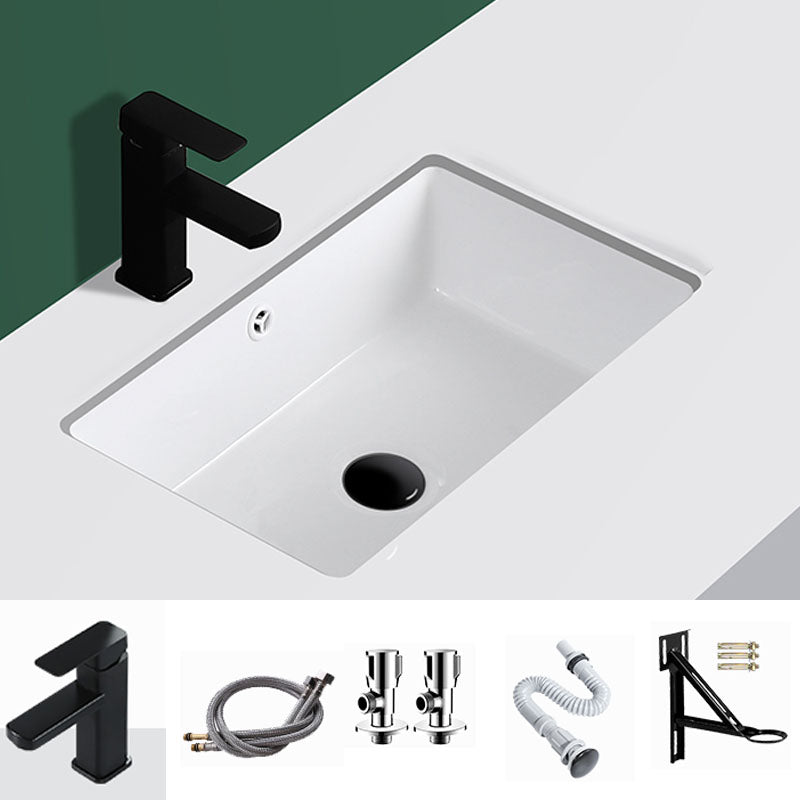 Modern Undermount Vanity Sink Rectangular Porcelain with Overflow Vessel Sink