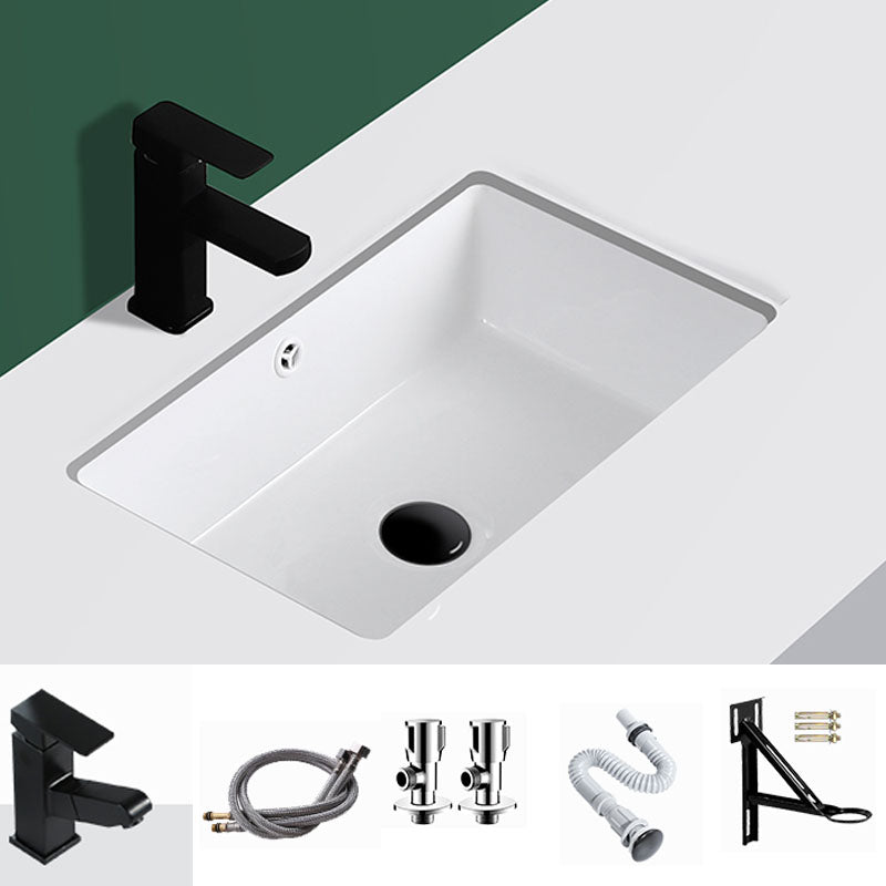 Modern Undermount Vanity Sink Rectangular Porcelain with Overflow Vessel Sink