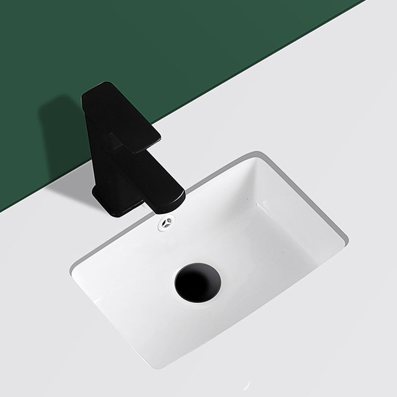 Modern Undermount Vanity Sink Rectangular Porcelain with Overflow Vessel Sink