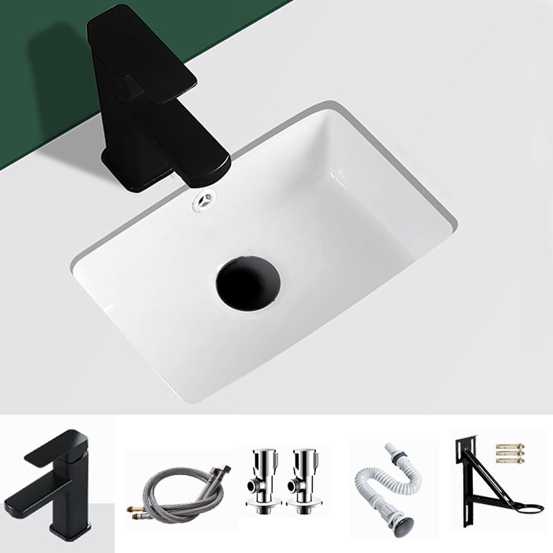 Modern Undermount Vanity Sink Rectangular Porcelain with Overflow Vessel Sink