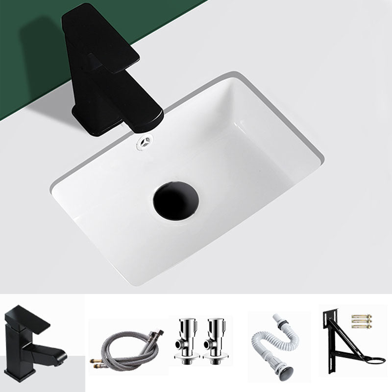 Modern Undermount Vanity Sink Rectangular Porcelain with Overflow Vessel Sink