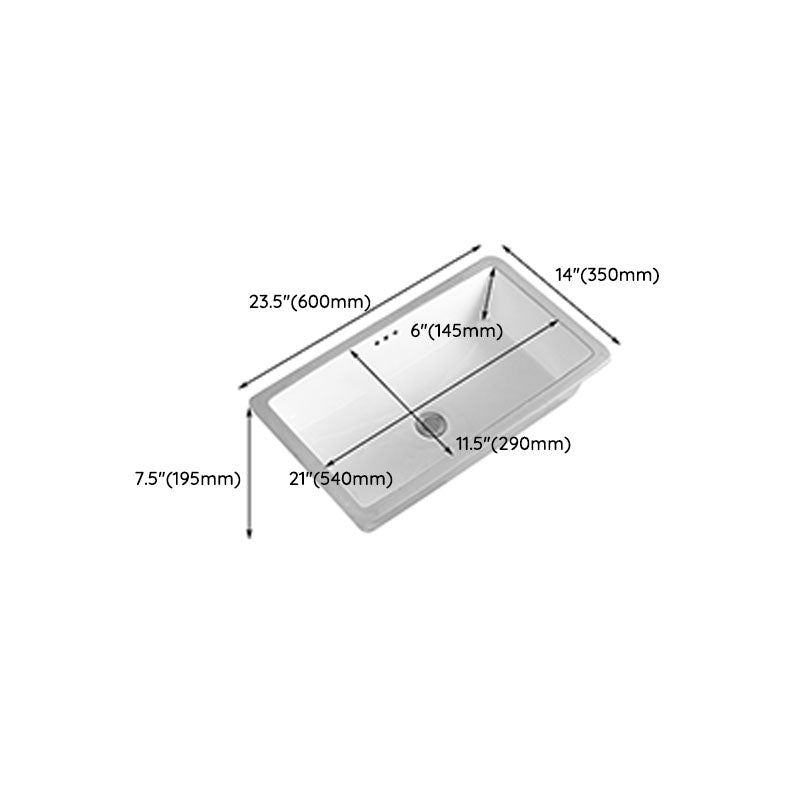 Modern Undermount Vanity Sink Rectangular Porcelain with Overflow Vessel Sink