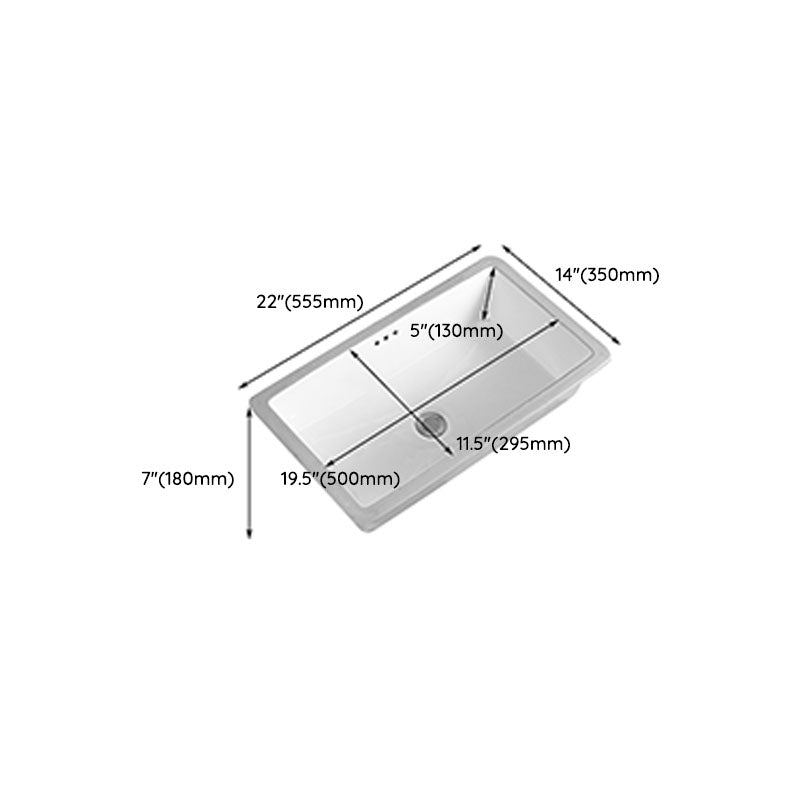Modern Undermount Vanity Sink Rectangular Porcelain with Overflow Vessel Sink