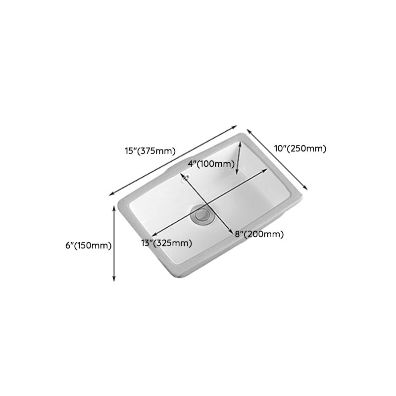 Modern Undermount Vanity Sink Rectangular Porcelain with Overflow Vessel Sink