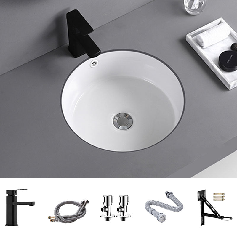 Traditional Undermount Vanity Sink Round Porcelain with Overflow Basin Sink