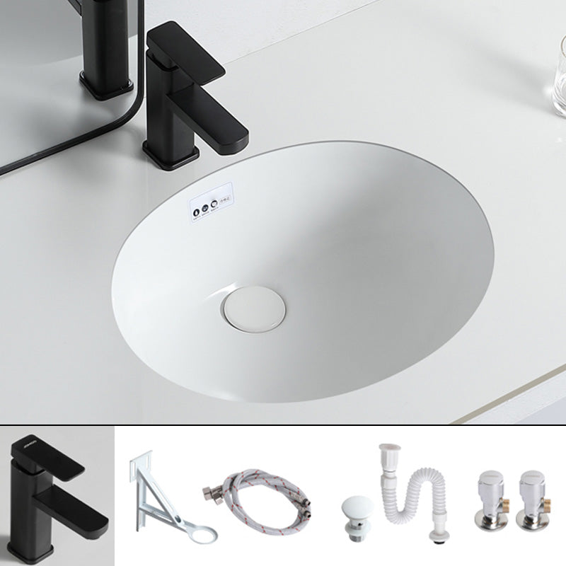 Traditional Undermount Bathroom Sink Porcelain with Overflow and Drain Assembly Basin Sink