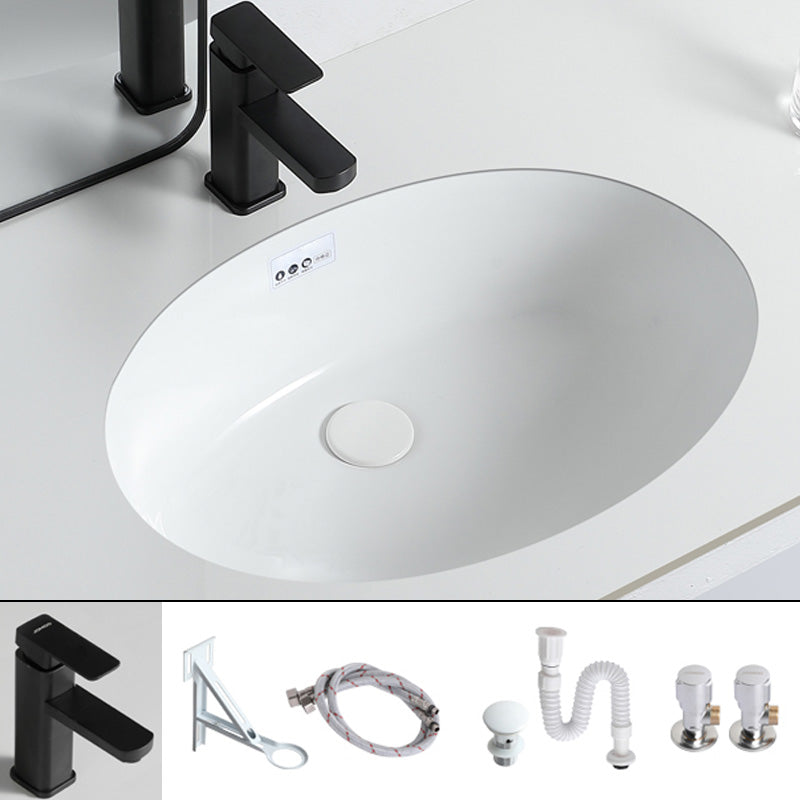 Traditional Undermount Bathroom Sink Porcelain with Overflow and Drain Assembly Basin Sink