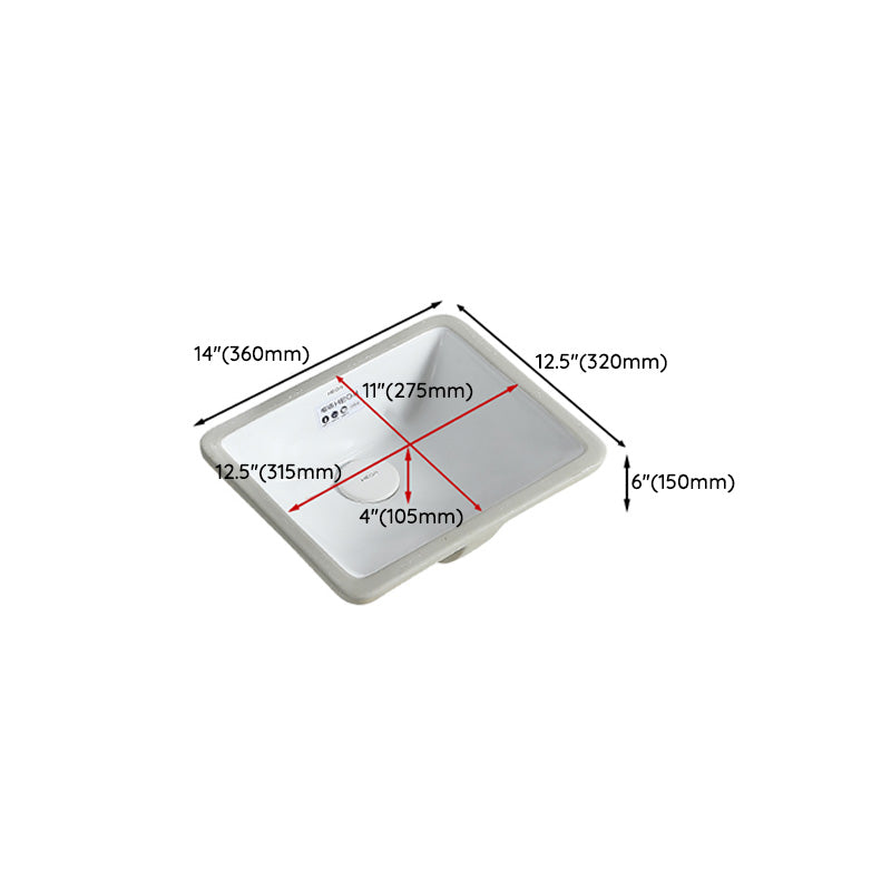 Traditional Undermount Bathroom Sink Porcelain with Overflow and Drain Assembly Basin Sink