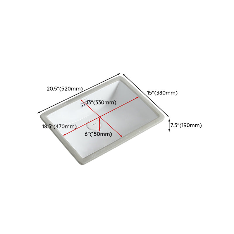 Traditional Undermount Bathroom Sink Porcelain with Overflow and Drain Assembly Basin Sink