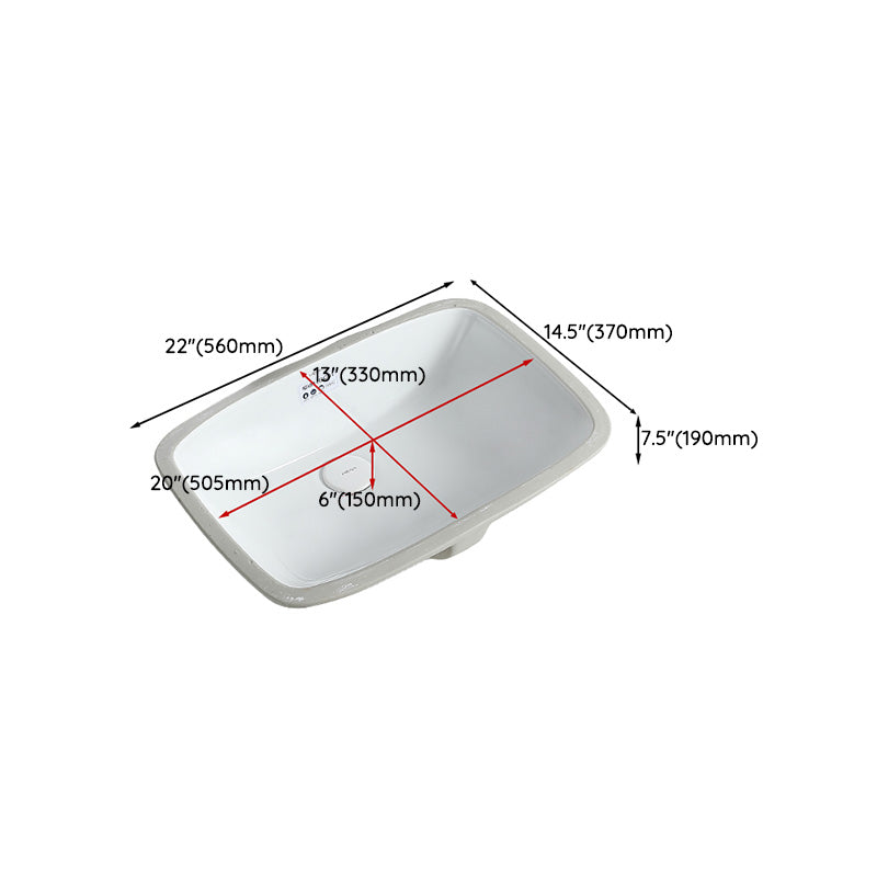 Traditional Undermount Bathroom Sink Porcelain with Overflow and Drain Assembly Basin Sink