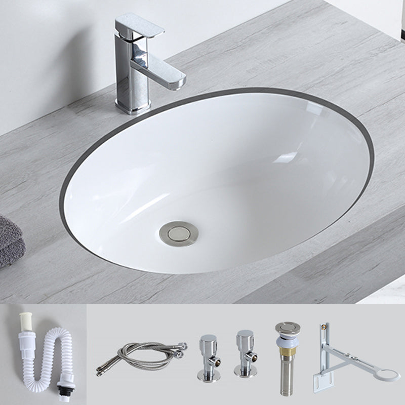 Traditional Undermount Bathroom Sink Porcelain with Pop-Up Drain Basin