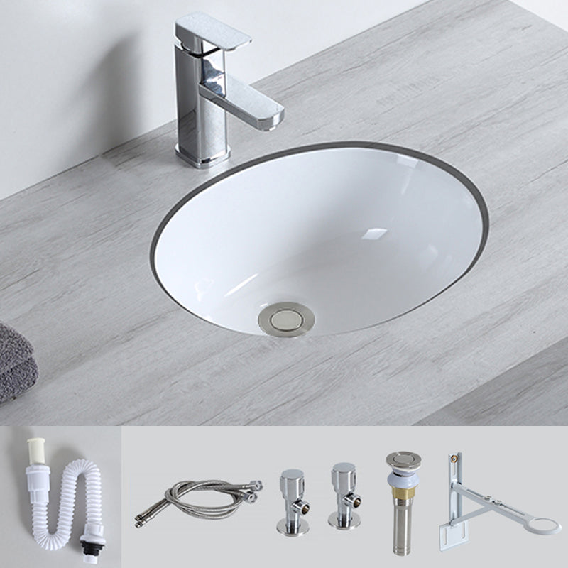 Traditional Undermount Bathroom Sink Porcelain with Pop-Up Drain Basin