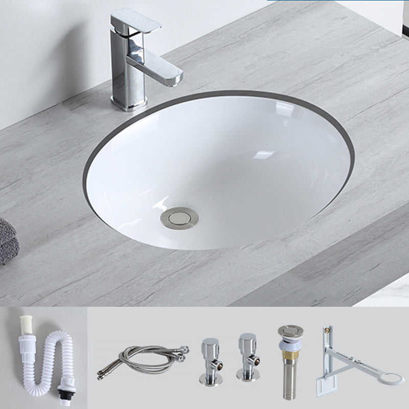 Traditional Undermount Bathroom Sink Porcelain with Pop-Up Drain Basin