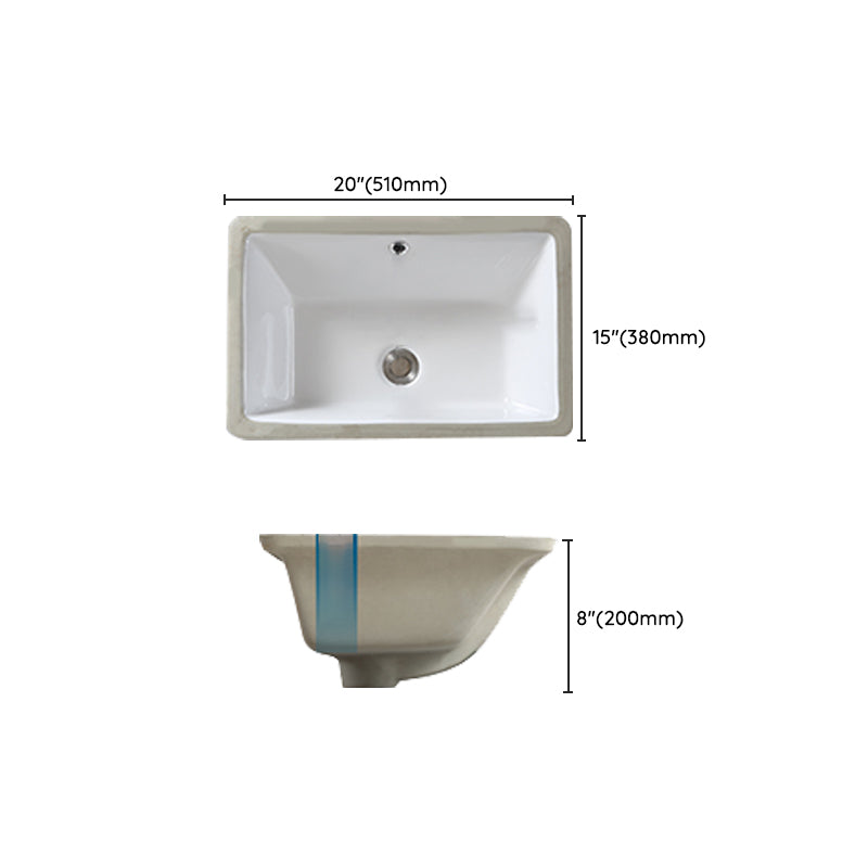 Traditional Undermount Bathroom Sink Porcelain with Pop-Up Drain Basin