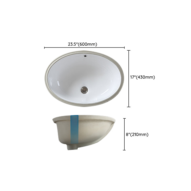 Traditional Undermount Bathroom Sink Porcelain with Pop-Up Drain Basin