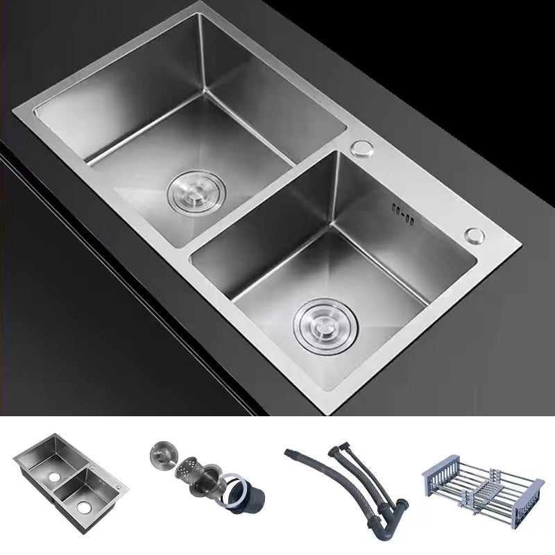 Modern Style Kitchen Sink Drop-In Stainless Steel Kitchen Double Sink