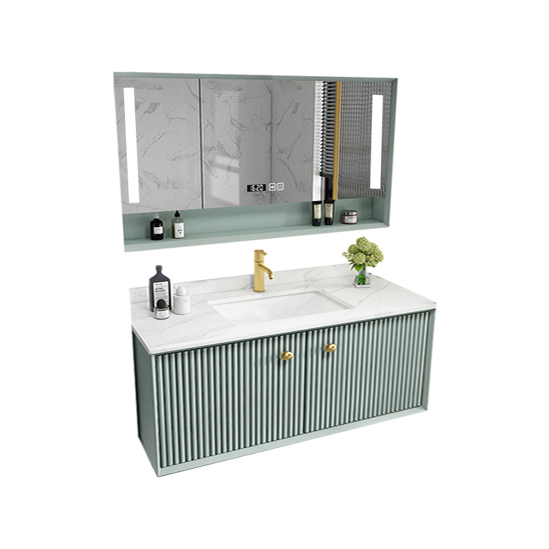 Wood Frame Vanity Glam Green Single Sink Mirror Wall-Mounted Bath Vanity with Drawers
