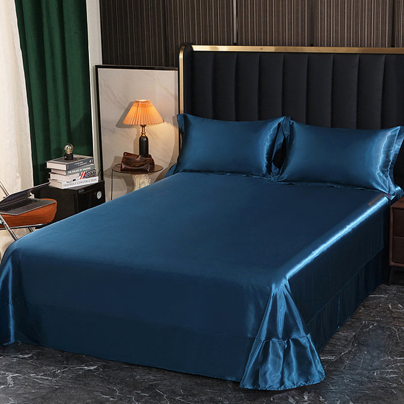 Silk Bed Sheet Set Ultra Soft Elegant Fitted Sheet for Bedroom