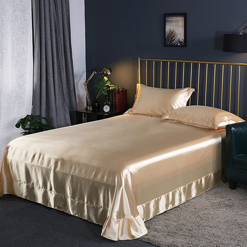 Silk Bed Sheet Set Ultra Soft Elegant Fitted Sheet for Bedroom