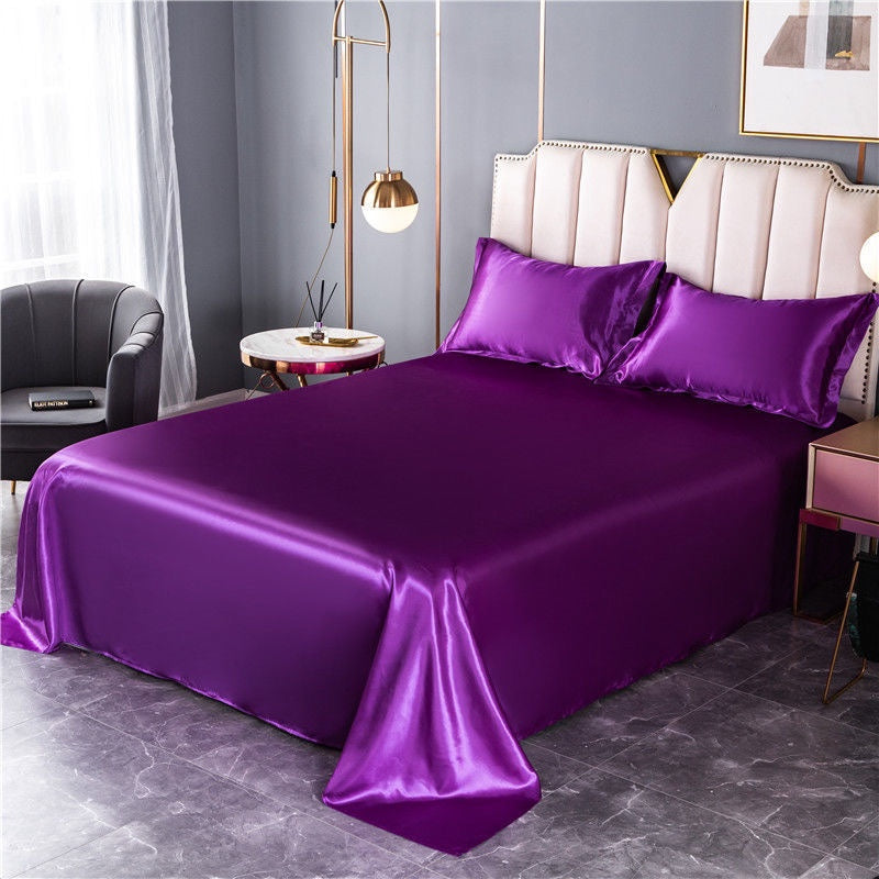 Silk Bed Sheet Set Ultra Soft Elegant Fitted Sheet for Bedroom