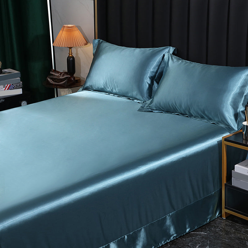 Elegant Fitted Sheet Modern Silk Ultra Soft Soild Bed Sheet Set