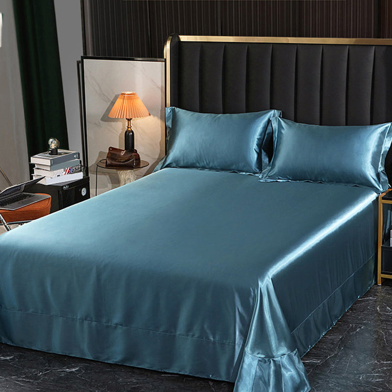 Elegant Fitted Sheet Modern Silk Ultra Soft Soild Bed Sheet Set