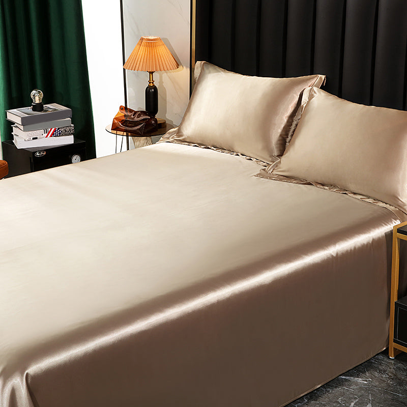 Elegant Fitted Sheet Modern Silk Ultra Soft Soild Bed Sheet Set
