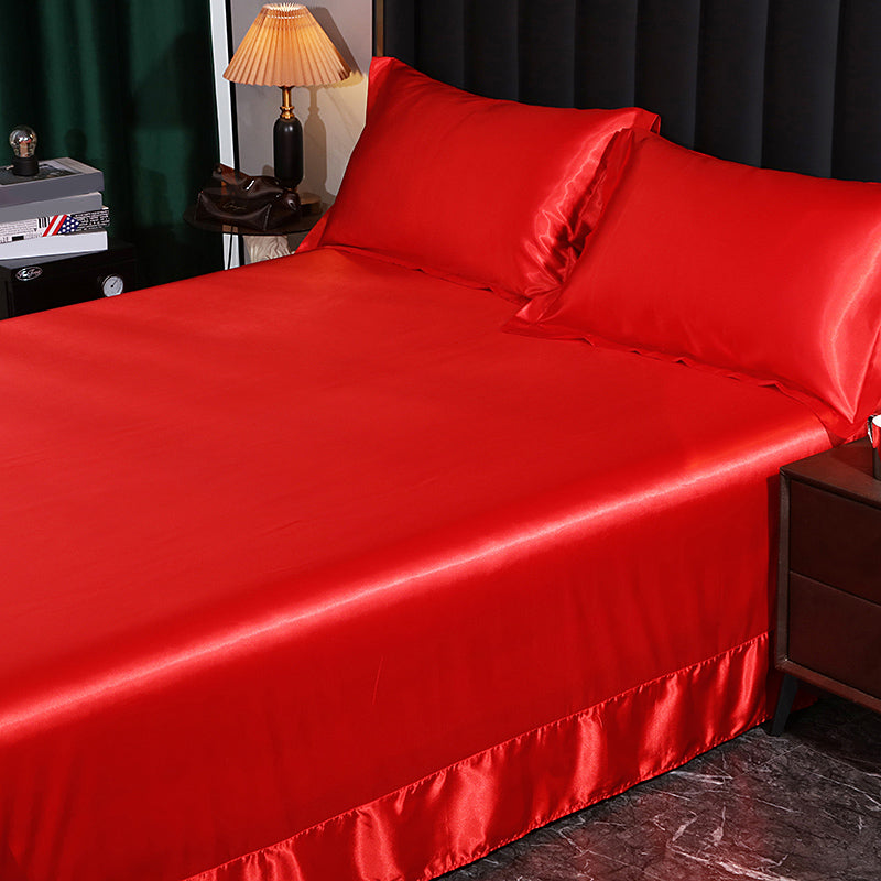 Elegant Fitted Sheet Modern Silk Ultra Soft Soild Bed Sheet Set