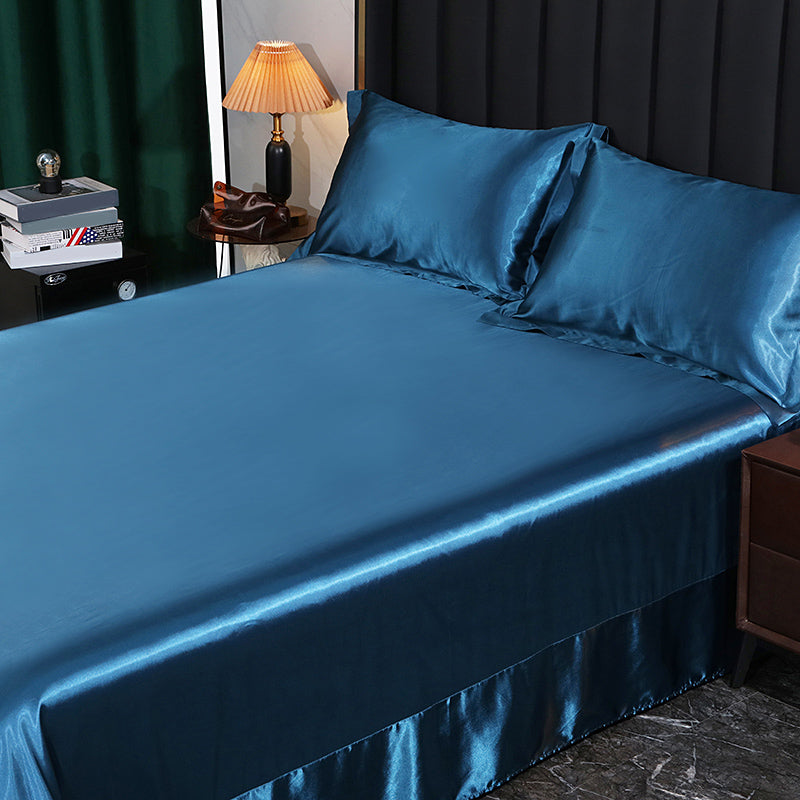 Elegant Fitted Sheet Modern Silk Ultra Soft Soild Bed Sheet Set