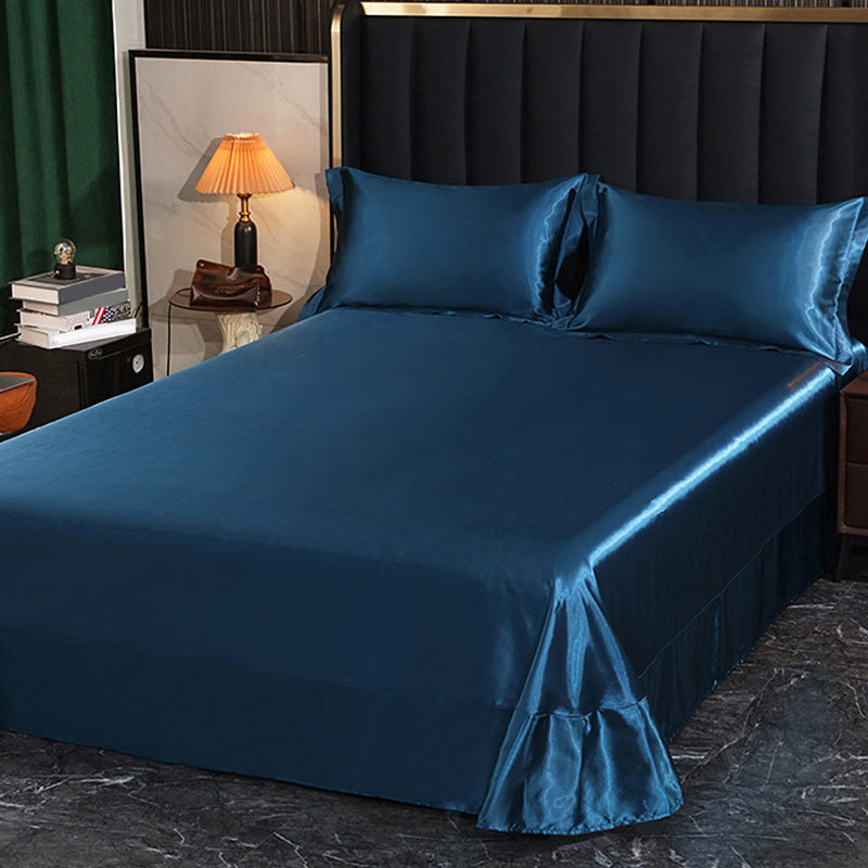 Elegant Fitted Sheet Modern Silk Ultra Soft Soild Bed Sheet Set