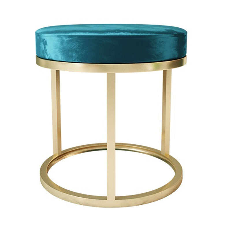 Luxury Ottoman Velvet Tear Resistant Upholstered Solid Color Round Ottoman with Metal Legs