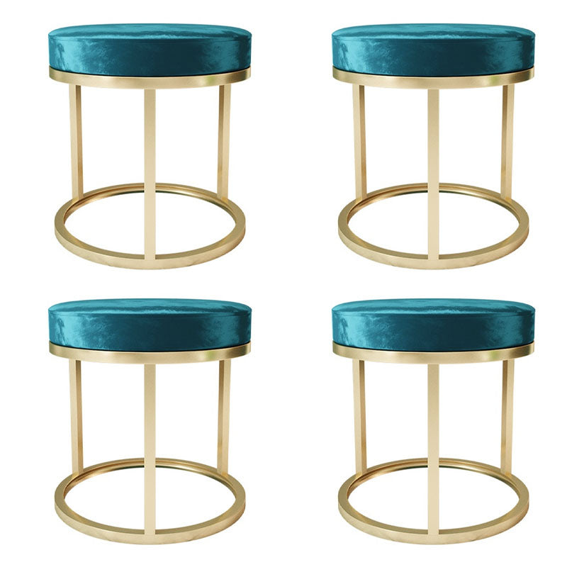 Luxury Ottoman Velvet Tear Resistant Upholstered Solid Color Round Ottoman with Metal Legs