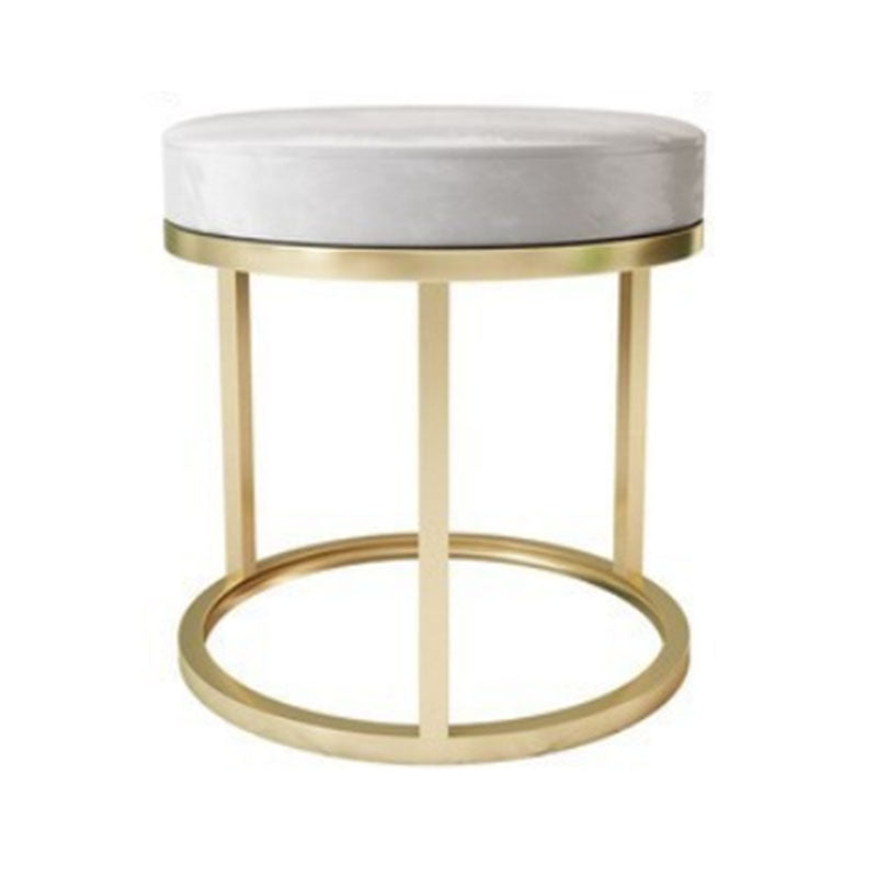 Luxury Ottoman Velvet Tear Resistant Upholstered Solid Color Round Ottoman with Metal Legs