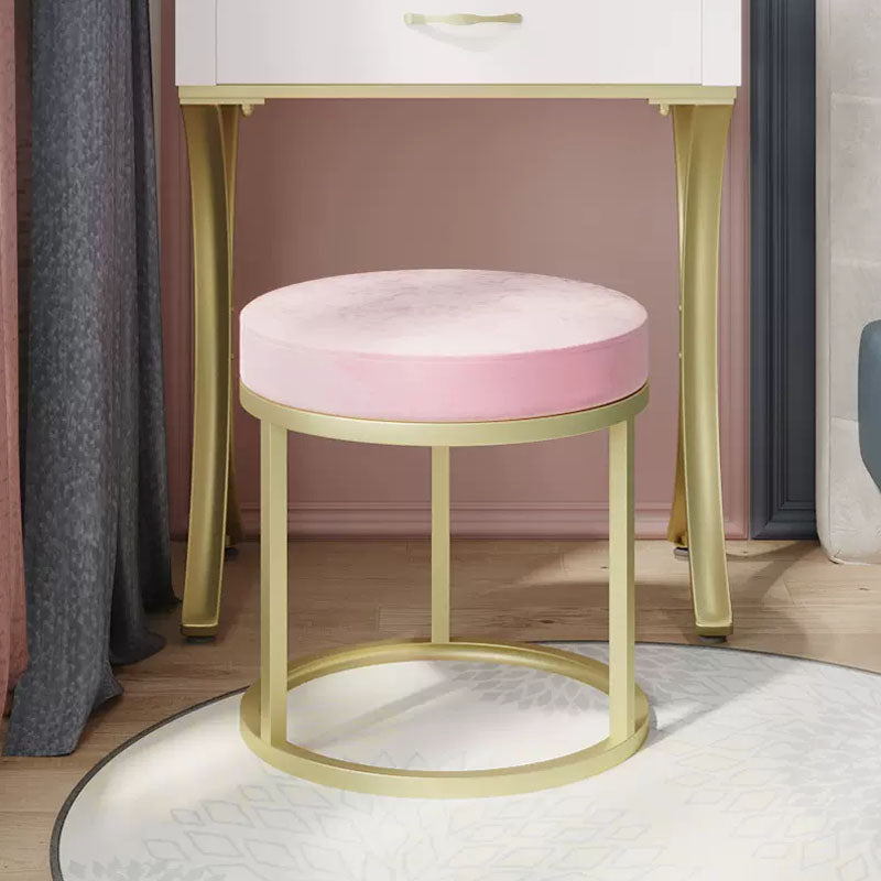 Luxury Ottoman Velvet Tear Resistant Upholstered Solid Color Round Ottoman with Metal Legs