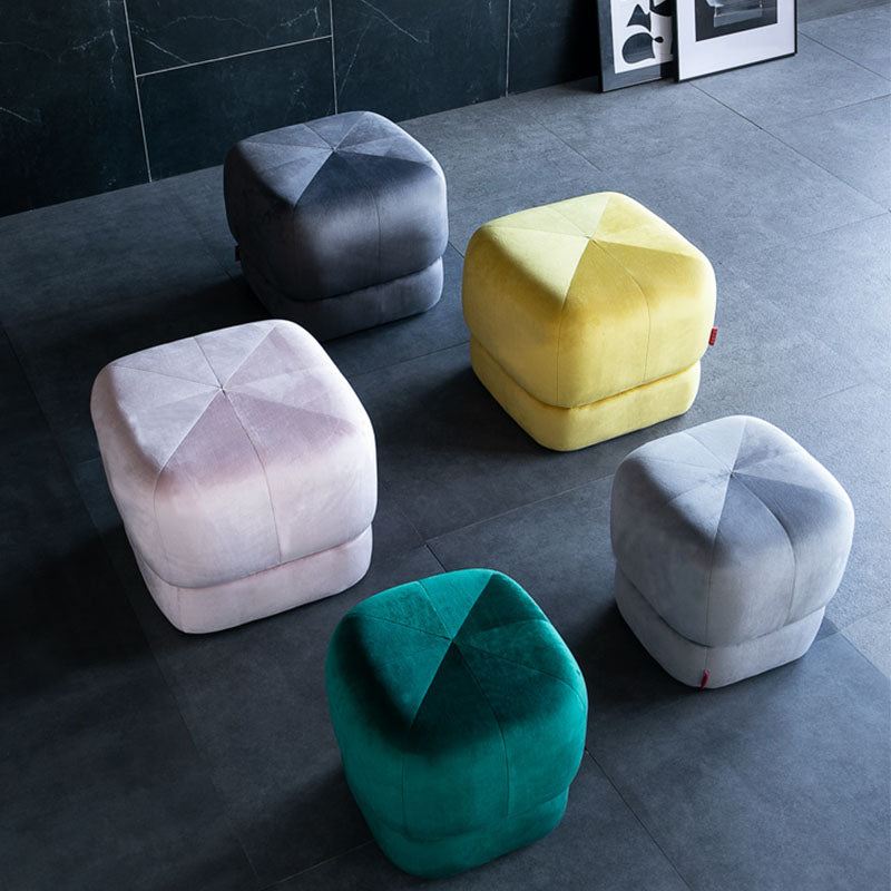 Modern Pouf Ottoman Velvet Upholstered Fade Resistant Solid Color Square Ottoman