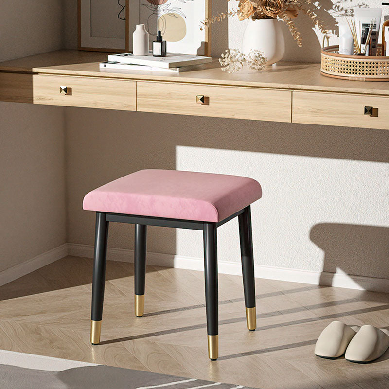 Glam Ottoman Velvet Upholstered Solid Color Square Ottoman with Metal Legs