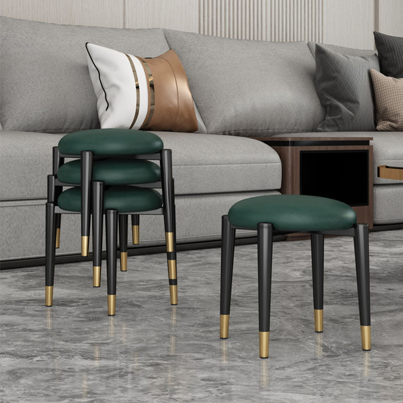 Luxury Ottoman Velvet Tear Resistant Solid Color Round Ottoman with Metal Legs