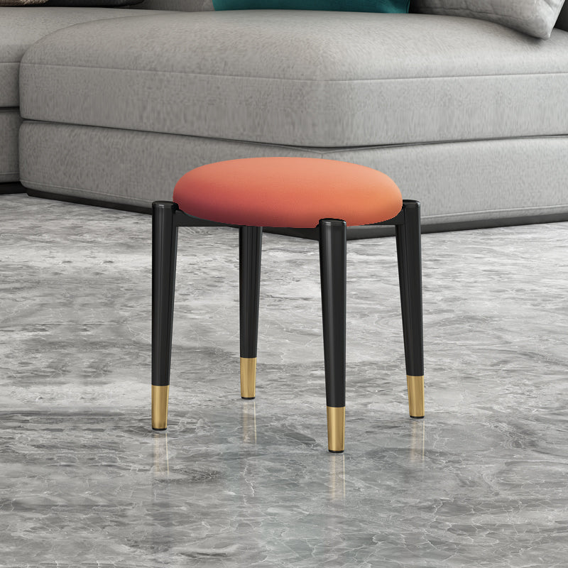 Luxury Ottoman Velvet Tear Resistant Solid Color Round Ottoman with Metal Legs