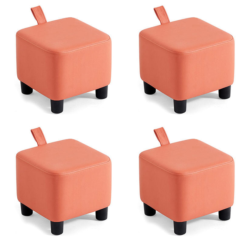 Glam Ottoman Faux Leather Stain Resistant Solid Color Square Ottoman with Plastic Legs