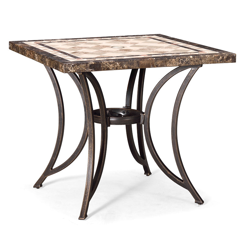 Stone/Ceramic Dining Table Outdoor Aluminum Base Patio Table in Brown