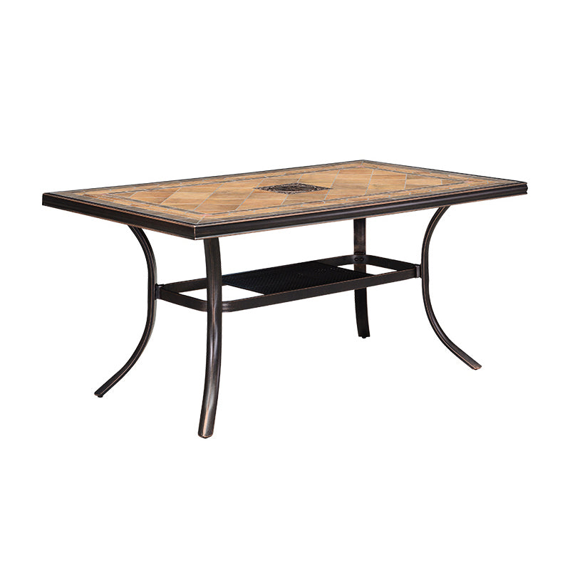 Stone/Ceramic Dining Table Outdoor Aluminum Base Patio Table in Brown