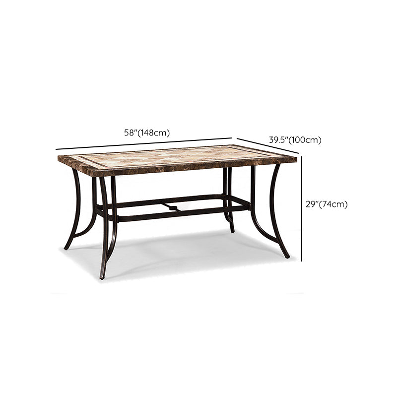 Stone/Ceramic Dining Table Outdoor Aluminum Base Patio Table in Brown