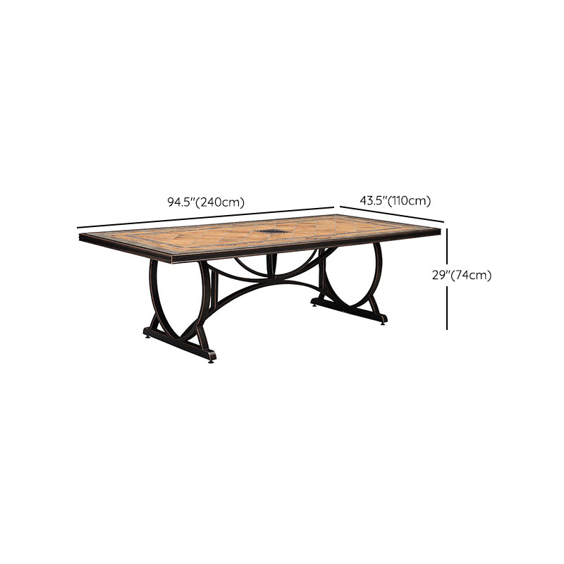 Stone/Ceramic Dining Table Outdoor Aluminum Base Patio Table in Brown