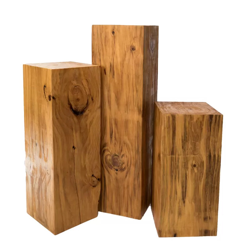 Rustic Sofa Accent Side Table Distressed Square Natural Pedestal Solid Wood Corner Table