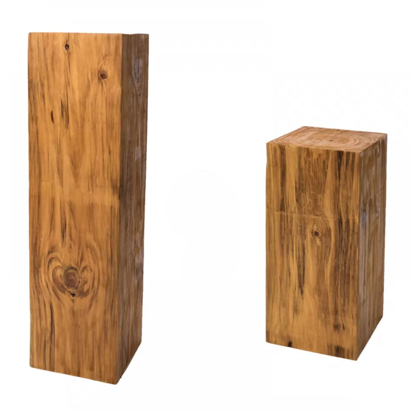 Rustic Sofa Accent Side Table Distressed Square Natural Pedestal Solid Wood Corner Table