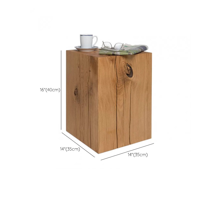 Rustic Sofa Accent Side Table Distressed Square Natural Pedestal Solid Wood Corner Table