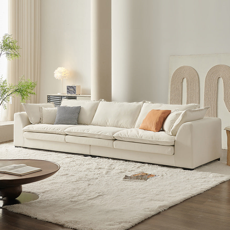 Contemporary Velet Sofa with Pillow Back and Square Arm  in Wood
